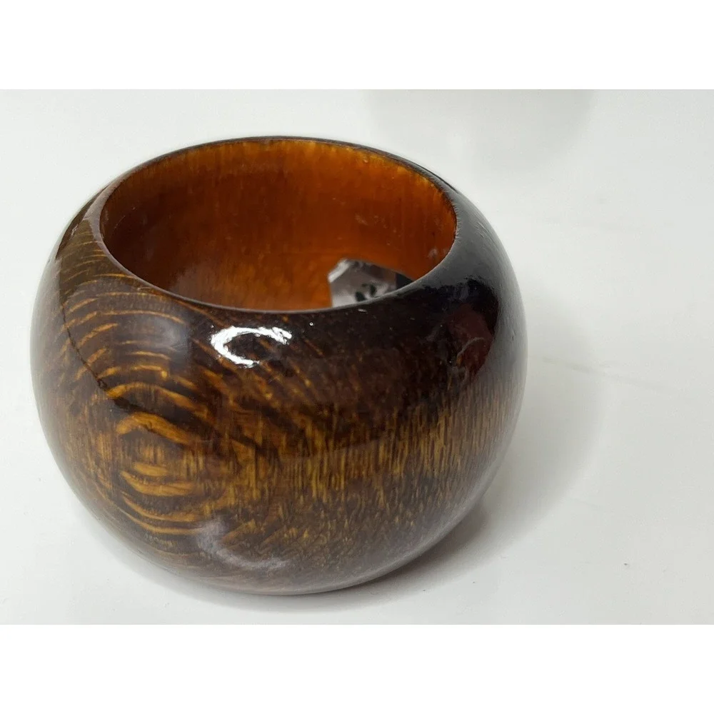 Wooden Glazed Wood Grain Brown Round Napkin Rings Set of 4 India